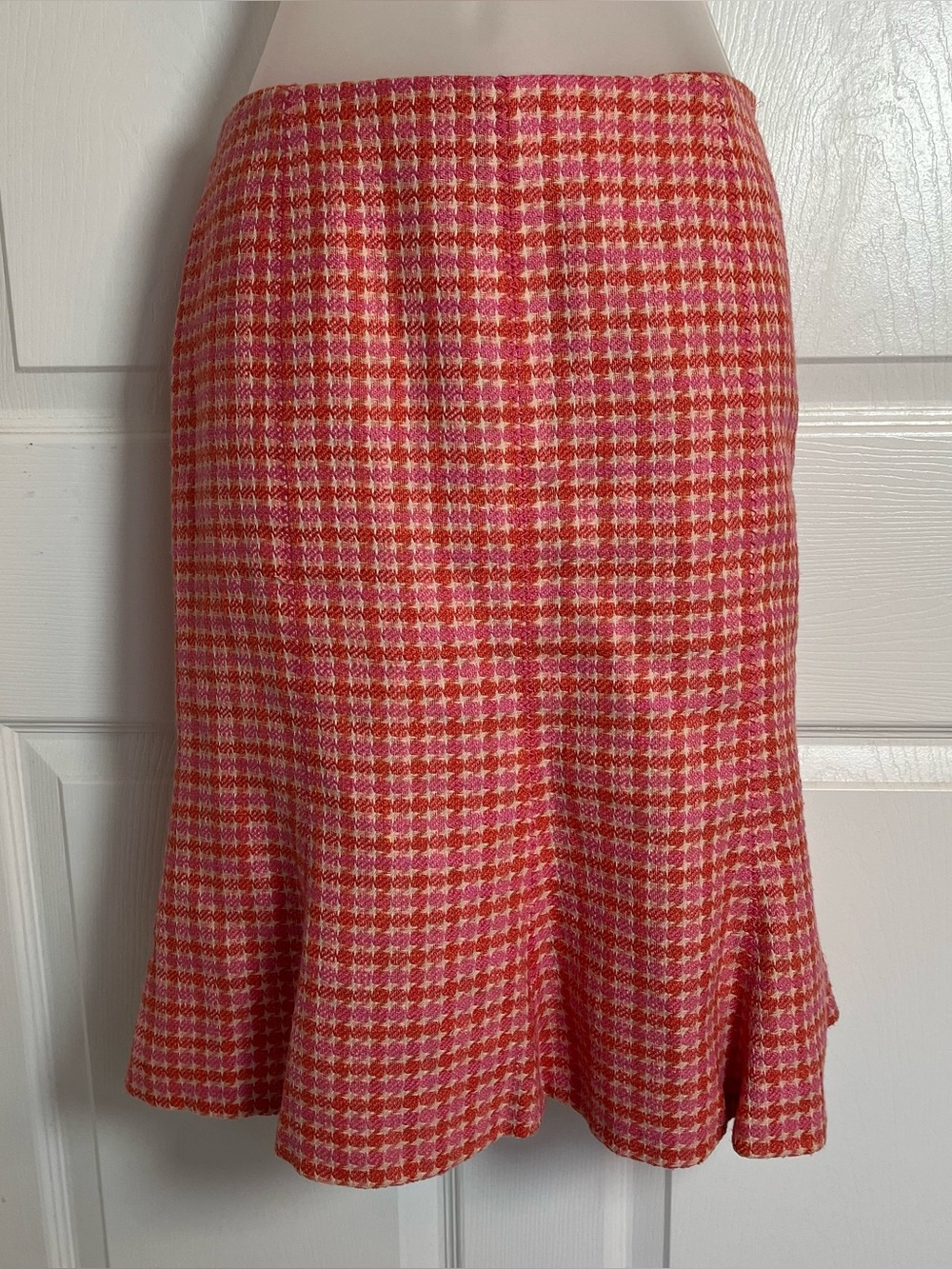 Vintage Vibe Ann Taylor 60s Mod Pink & Orange Tweed Houndstooth Flounce Skirt (8